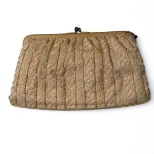 Vintage Magid Blush Beaded & Embroidered Clutch - Made In USA